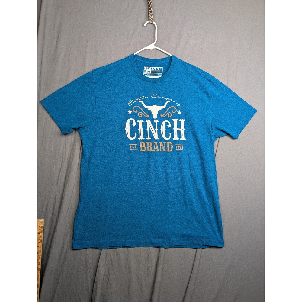 Cinch T-Shirt Blue Western Cowboy Rodeo Short Sleeve Graphic Men's Size 2XL XXL‎